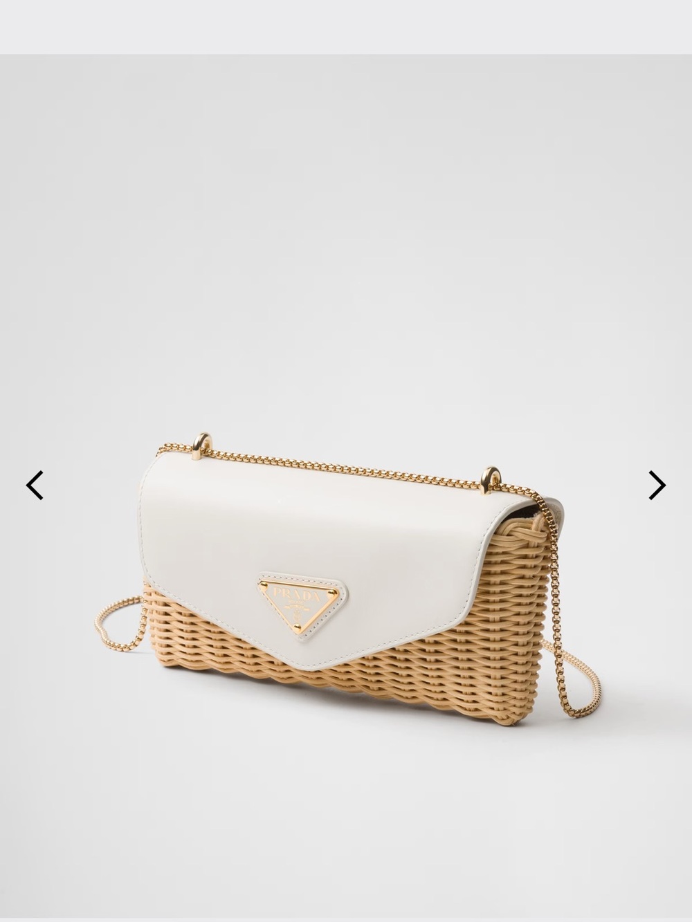 Prada Wicker Mini Bag with Cream Leather Flap and Gold Chain - Picture 2 of 14